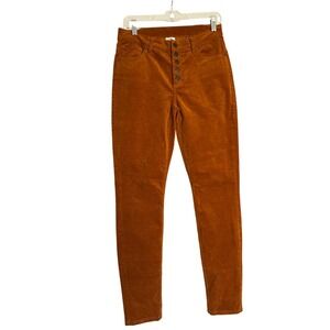 Cabi Corduroy Button Fly High Rise Skinny Pants Burnt Orange Size 4 Fall Cozy